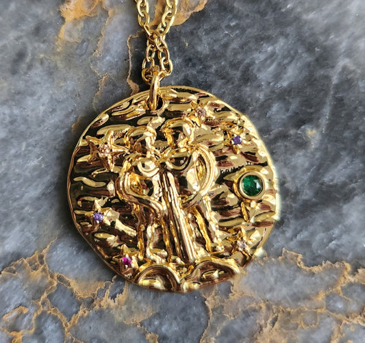 18k Gold Horoscope Signs : Gemini Necklace
