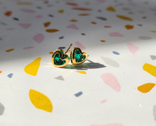 18k Gold Filled Emerald Micro Hearts